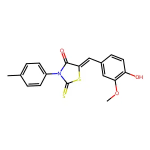 (5Z)-5-[(4-hydroxy-3-methoxyphenyl)methylidene]-3-(4-methylphenyl)-2-sulfanylidene-1,3-thiazolidin-4-one structure