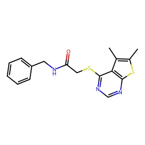 N-benzyl-2-(5,6-dimethylthieno[2,3-d]pyrimidin-4-yl)sulfanylacetamide structure