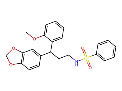 N-[3-(1,3-benzodioxol-5-yl)-3-(2-methoxyphenyl)propyl]benzenesulfonamide structure