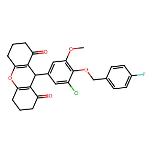 9-[3-chloro-4-[(4-fluorophenyl)methoxy]-5-methoxyphenyl]-3,4,5,6,7,9-hexahydro-2H-xanthene-1,8-dione structure