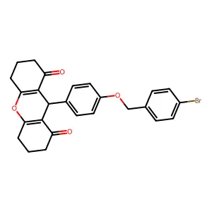 9-[4-[(4-bromophenyl)methoxy]phenyl]-3,4,5,6,7,9-hexahydro-2H-xanthene-1,8-dione structure