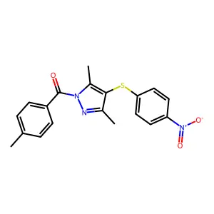 [3,5-Dimethyl-4-(4-nitrophenyl)sulfanylpyrazol-1-yl]-(4-methylphenyl)methanone structure