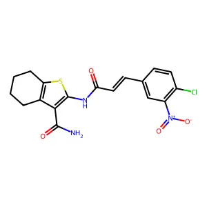 2-[[(E)-3-(4-chloro-3-nitrophenyl)prop-2-enoyl]amino]-4,5,6,7-tetrahydro-1-benzothiophene-3-carboxamide structure
