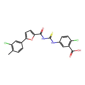2-chloro-5-[[5-(3-chloro-4-methylphenyl)furan-2-carbonyl]carbamothioylamino]benzoic acid structure