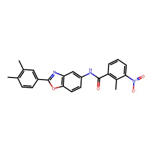 N-[2-(3,4-dimethylphenyl)-1,3-benzoxazol-5-yl]-2-methyl-3-nitrobenzamide structure