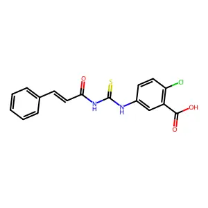 2-Chloro-5-(3-phenylprop-2-enoylcarbamothioylamino)benzoic acid structure