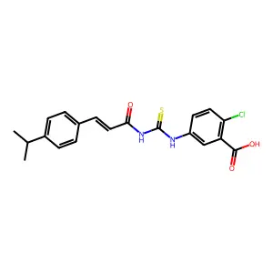 (E)-2-chloro-5-(3-(3-(4-isopropylphenyl)acryloyl)thioureido)benzoic acid structure