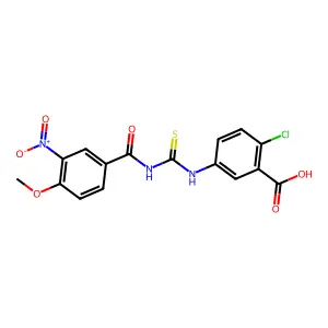 2-Chloro-5-({[(4-methoxy-3-nitrophenyl)carbonyl]carbamothioyl}amino)benzoic acid structure