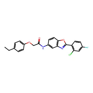 N-[2-(2-chloro-4-fluorophenyl)-1,3-benzoxazol-5-yl]-2-(4-ethylphenoxy)acetamide structure