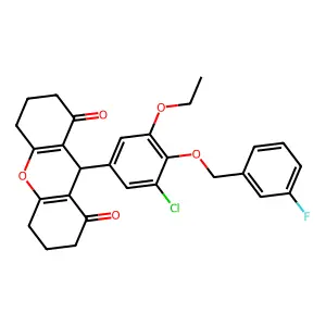 9-[3-chloro-5-ethoxy-4-[(3-fluorophenyl)methoxy]phenyl]-3,4,5,6,7,9-hexahydro-2H-xanthene-1,8-dione structure