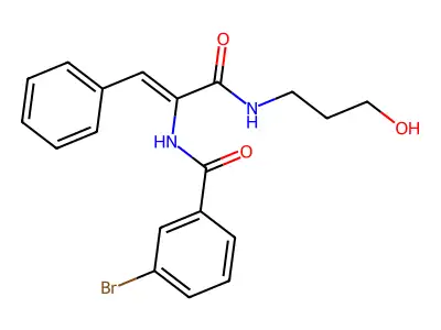 3-bromo-N-[(Z)-3-(3-hydroxypropylamino)-3-oxo-1-phenylprop-1-en-2-yl]benzamide structure