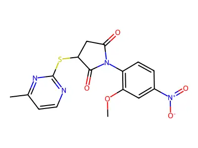 1-(2-methoxy-4-nitrophenyl)-3-[(4-methylpyrimidin-2-yl)sulfanyl]pyrrolidine-2,5-dione structure