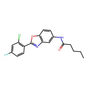 N-[2-(2-chloro-4-fluorophenyl)-1,3-benzoxazol-5-yl]pentanamide structure