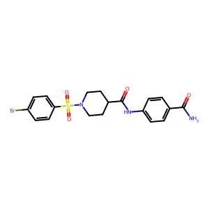1-(4-bromophenyl)sulfonyl-N-(4-carbamoylphenyl)piperidine-4-carboxamide structure