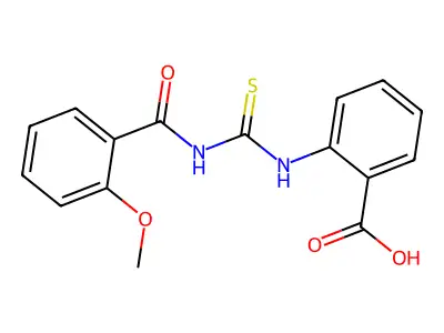 2-({[(2-Methoxyphenyl)carbonyl]carbamothioyl}amino)benzoic acid structure