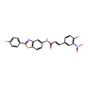 (2E)-3-(4-chloro-3-nitrophenyl)-N-[2-(4-fluorophenyl)-1,3-benzoxazol-5-yl]prop-2-enamide structure