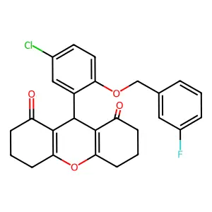 9-[5-chloro-2-[(3-fluorophenyl)methoxy]phenyl]-3,4,5,6,7,9-hexahydro-2H-xanthene-1,8-dione structure