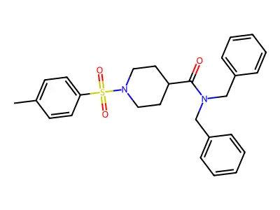 N,N-dibenzyl-1-(4-methylphenyl)sulfonylpiperidine-4-carboxamide structure