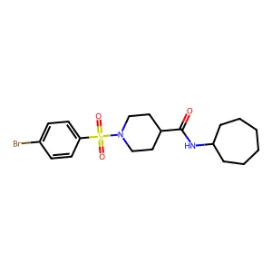 1-(4-bromophenyl)sulfonyl-N-cycloheptylpiperidine-4-carboxamide structure