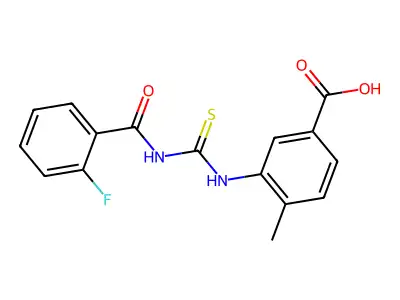 3-({[(2-Fluorophenyl)carbonyl]carbamothioyl}amino)-4-methylbenzoic acid structure