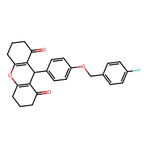 9-[4-[(4-fluorophenyl)methoxy]phenyl]-3,4,5,6,7,9-hexahydro-2H-xanthene-1,8-dione structure