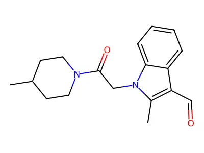 2-methyl-1-[2-(4-methylpiperidin-1-yl)-2-oxoethyl]-1H-indole-3-carbaldehyde structure