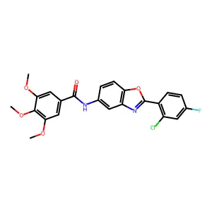 N-[2-(2-chloro-4-fluorophenyl)-1,3-benzoxazol-5-yl]-3,4,5-trimethoxybenzamide structure