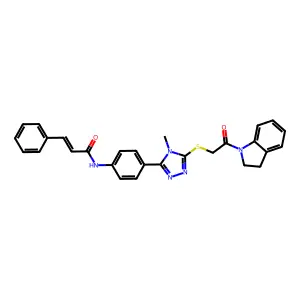 (2E)-N-[4-(5-{[2-(2,3-dihydro-1H-indol-1-yl)-2-oxoethyl]sulfanyl}-4-methyl-4H-1,2,4-triazol-3-yl)phenyl]-3-phenylprop-2-enamide structure