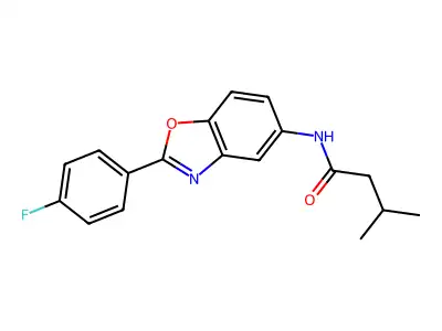 N-[2-(4-fluorophenyl)-1,3-benzoxazol-5-yl]-3-methylbutanamide structure