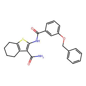 2-({[3-(benzyloxy)phenyl]carbonyl}amino)-4,5,6,7-tetrahydro-1-benzothiophene-3-carboxamide structure