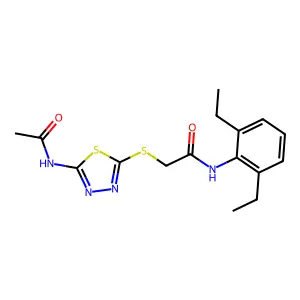 2-[(5-acetamido-1,3,4-thiadiazol-2-yl)sulfanyl]-N-(2,6-diethylphenyl)acetamide structure