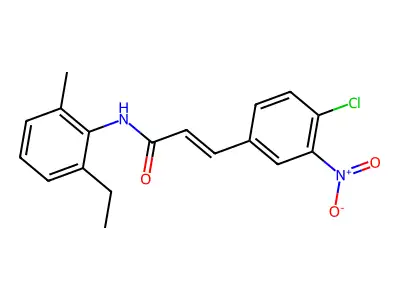 (E)-3-(4-chloro-3-nitrophenyl)-N-(2-ethyl-6-methylphenyl)prop-2-enamide structure