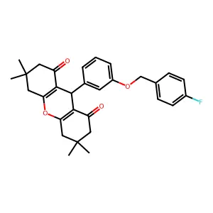 9-[3-[(4-fluorophenyl)methoxy]phenyl]-3,3,6,6-tetramethyl-4,5,7,9-tetrahydro-2H-xanthene-1,8-dione structure