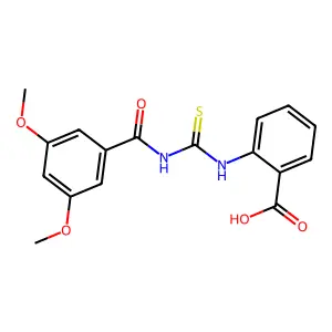 2-({[(3,5-Dimethoxyphenyl)carbonyl]carbamothioyl}amino)benzoic acid structure