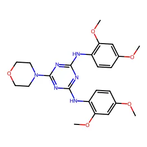 N2,N4-bis(2,4-dimethoxyphenyl)-6-morpholino-1,3,5-triazine-2,4-diamine structure