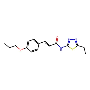 (2E)-N-[(2Z)-5-ethyl-1,3,4-thiadiazol-2(3H)-ylidene]-3-(4-propoxyphenyl)prop-2-enamide structure