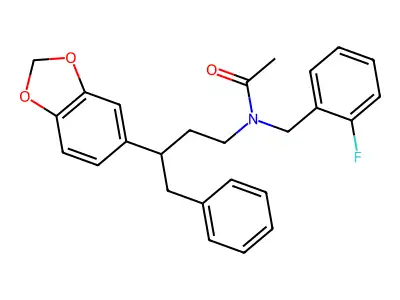 N-[3-(1,3-benzodioxol-5-yl)-4-phenylbutyl]-N-(2-fluorobenzyl)acetamide structure
