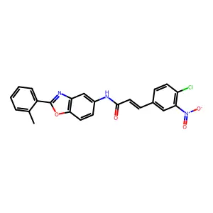 (2E)-3-(4-chloro-3-nitrophenyl)-N-[2-(2-methylphenyl)-1,3-benzoxazol-5-yl]prop-2-enamide structure