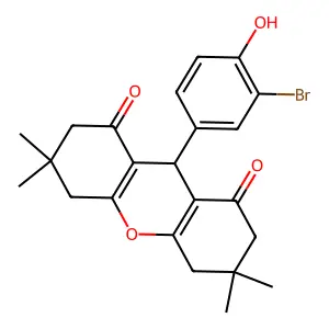 9-(3-bromo-4-hydroxyphenyl)-3,3,6,6-tetramethyl-4,5,7,9-tetrahydro-2H-xanthene-1,8-dione structure
