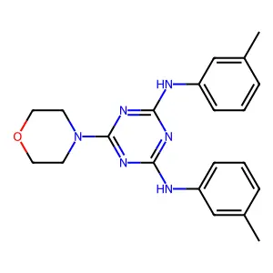 N,N'-bis(3-methylphenyl)-6-(morpholin-4-yl)-1,3,5-triazine-2,4-diamine structure