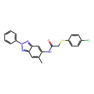 2-(4-chlorophenyl)sulfanyl-N-(6-methyl-2-phenylbenzotriazol-5-yl)acetamide structure