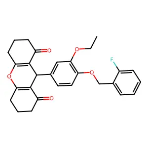 9-[3-ethoxy-4-[(2-fluorophenyl)methoxy]phenyl]-3,4,5,6,7,9-hexahydro-2H-xanthene-1,8-dione structure