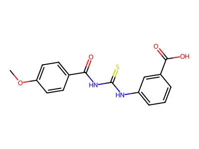 3-({[(4-Methoxyphenyl)carbonyl]carbamothioyl}amino)benzoic acid structure