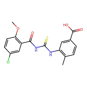 3-({[(5-chloro-2-methoxyphenyl)carbonyl]carbamothioyl}amino)-4-methylbenzoic acid structure