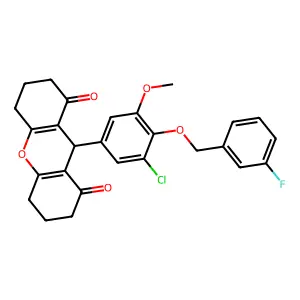 9-[3-chloro-4-[(3-fluorophenyl)methoxy]-5-methoxyphenyl]-3,4,5,6,7,9-hexahydro-2H-xanthene-1,8-dione structure