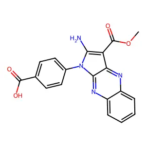 4-[2-amino-3-(methoxycarbonyl)-1H-pyrrolo[2,3-b]quinoxalin-1-yl]benzoic acid structure