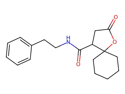 2-oxo-N-(2-phenylethyl)-1-oxaspiro[4.5]decane-4-carboxamide structure