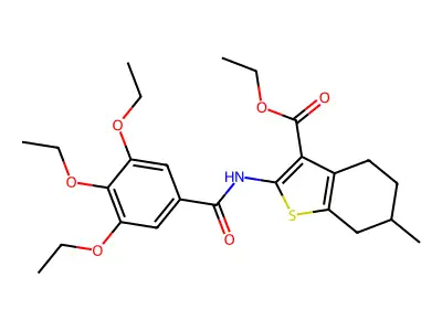 ethyl 6-methyl-2-{[(3,4,5-triethoxyphenyl)carbonyl]amino}-4,5,6,7-tetrahydro-1-benzothiophene-3-carboxylate structure