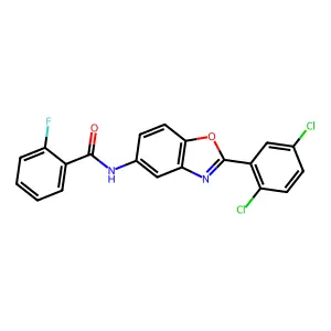 N-[2-(2,5-dichlorophenyl)-1,3-benzoxazol-5-yl]-2-fluorobenzamide structure