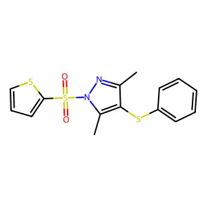 3,5-dimethyl-4-(phenylthio)-1-(thiophen-2-ylsulfonyl)-1H-pyrazole structure